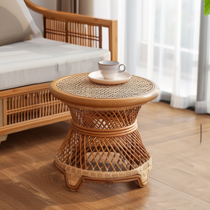 Wabi-retro French entrance, living room, home homestay, hotel, coffee table, table decoration, creative tea table and round stool against the wall - Image 5
