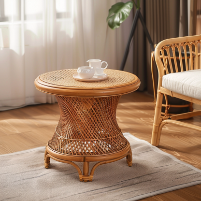 Wabi-retro French entrance, living room, home homestay, hotel, coffee table, table decoration, creative tea table and round stool against the wall - Image 4