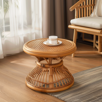 Wabi-retro French entrance, living room, home homestay, hotel, coffee table, table decoration, creative tea table and round stool against the wall - Image 3