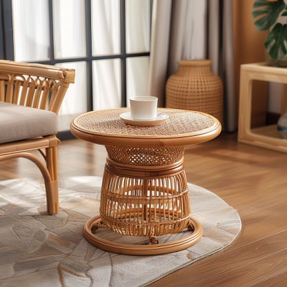 Wabi-sabi style wicker coffee table, creative small side table for home living room, snack and fruit plate, small table for picnic, round tableWabi-sabi style wicker coffee table, creative small side table for home living room, snack and fruit plate, small table for picnic, round table - Image 5