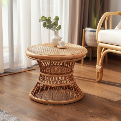 Wabi-retro French entrance, living room, home homestay, hotel, coffee table, table decoration, creative tea table and round stool against the wall - Image 2