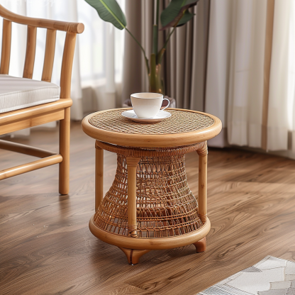 Wabi-sabi style wicker coffee table, creative small side table for home living room, snack and fruit plate, small table for picnic, round tableWabi-sabi style wicker coffee table, creative small side table for home living room, snack and fruit plate, small table for picnic, round table - Image 4