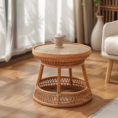 Wabi-sabi style wicker coffee table, creative small side table for home living room, snack and fruit plate, small table for picnic, round tableWabi-sabi style wicker coffee table, creative small side table for home living room, snack and fruit plate, small table for picnic, round table - Image 3