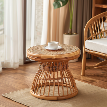 Wabi-sabi style wicker coffee table, creative small side table for home living room, snack and fruit plate, small table for picnic, round tableWabi-sabi style wicker coffee table, creative small side table for home living room, snack and fruit plate, small table for picnic, round table - Image 2