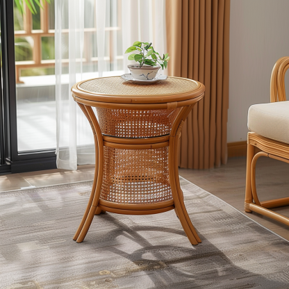 10 Wabi-sabi style rattan-woven living room, small apartment round coffee table, outdoor picnic table, popular homestay bamboo woven low table - Image 5