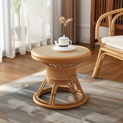 Next to the rattan sofa in the retro homestay, there is a small-sized designer's solid wood table in the living room - Image 6