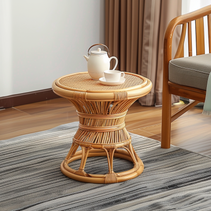 Next to the rattan sofa in the retro homestay, there is a small-sized designer's solid wood table in the living room - Image 5