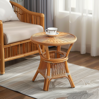 Next to the rattan sofa in the retro homestay, there is a small-sized designer's solid wood table in the living room - Image 4