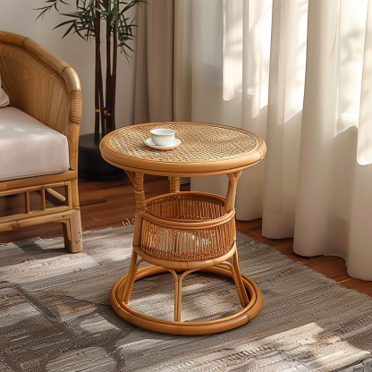 Wabi-sabi style wicker coffee table, creative small side table for home living room, snack and fruit plate, small table for picnic, round table - Image 5