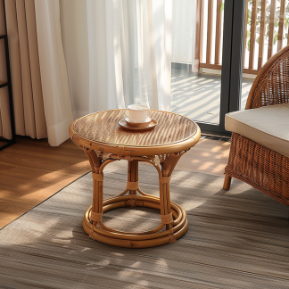 Wabi-sabi style wicker coffee table, creative small side table for home living room, snack and fruit plate, small table for picnic, round table
