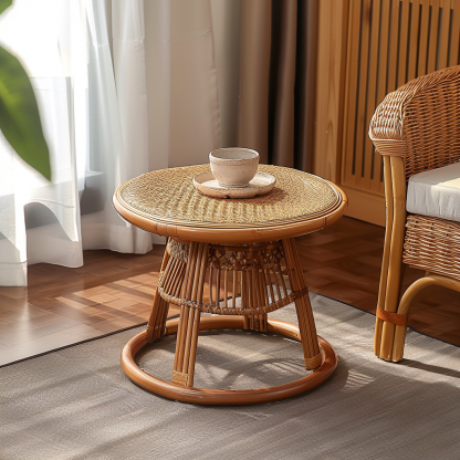 Wabi-sabi style wicker coffee table, creative small side table for home living room, snack and fruit plate, small table for picnic, round table - Image 3