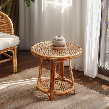 Wabi-sabi style wicker coffee table, creative small side table for home living room, snack and fruit plate, small table for picnic, round table - Image 2