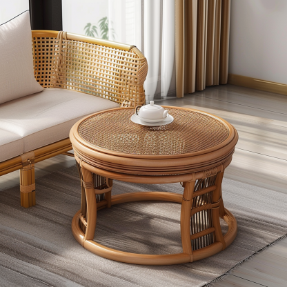 Wabi-sabi style wicker coffee table, living room sofa side table, homestay Wabi-sabi style side table, corner table, aged and antique day - Image 5