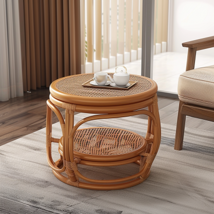 Wabi-sabi style wicker coffee table, living room sofa side table, homestay Wabi-sabi style side table, corner table, aged and antique day - Image 3