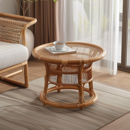 Wabi-sabi style wicker coffee table, living room sofa side table, homestay Wabi-sabi style side table, corner table, aged and antique day - Image 2