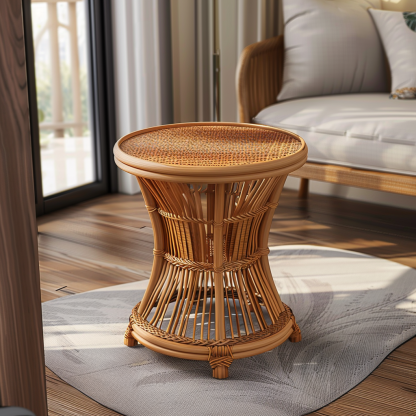 Next to the rattan sofa in the retro homestay, there is a small-sized designer's solid wood table in the living room - Image 4