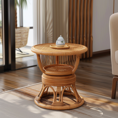 Next to the rattan sofa in the retro homestay, there is a small-sized designer's solid wood table in the living room - Image 3