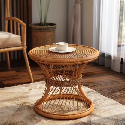 Next to the rattan sofa in the retro homestay, there is a small-sized designer's solid wood table in the living room - Image 3