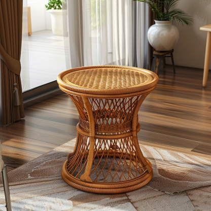 Next to the rattan sofa in the retro homestay, there is a small-sized designer's solid wood table in the living room - Image 2