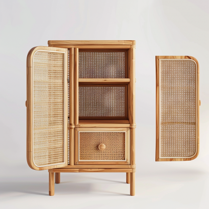 Solid wood rattan drawer cabinet, simple and modern drawer storage cabinet, retro five-drawer cabinet for homestays, small side storage - Image 9