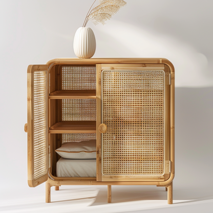 Simple Japanese-style wicker cabinet doors, household storage cabinets with double doors, entrance storage cabinets, and entrance cabinets made of Nordic solid wood - Image 9