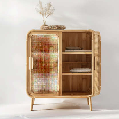 Simple Japanese-style wicker cabinet doors, household storage cabinets with double doors, entrance storage cabinets, and entrance cabinets made of Nordic solid wood - Image 8