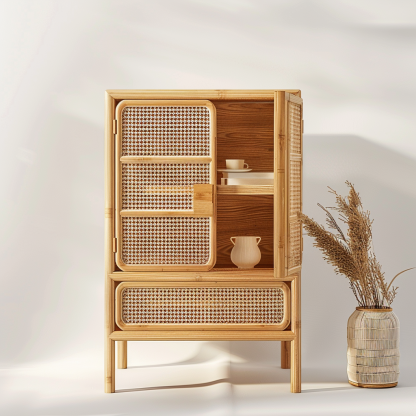 Simple Japanese-style wicker cabinet doors, household storage cabinets with double doors, entrance storage cabinets, and entrance cabinets made of Nordic solid wood - Image 7