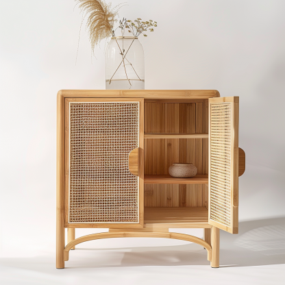 Simple Japanese-style wicker cabinet doors, household storage cabinets with double doors, entrance storage cabinets, and entrance cabinets made of Nordic solid wood - Image 6