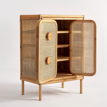 Simple Japanese-style wicker cabinet doors, household storage cabinets with double doors, entrance storage cabinets, and entrance cabinets made of Nordic solid wood - Image 9