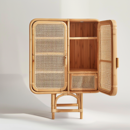 Simple Japanese-style wicker cabinet doors, household storage cabinets with double doors, entrance storage cabinets, and entrance cabinets made of Nordic solid wood - Image 2