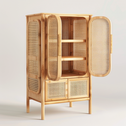 Vintage rattan screen partition, Japanese folding and movable, Nordic solid wood living room, indoor retro ins true rattan folding screen - Image 9
