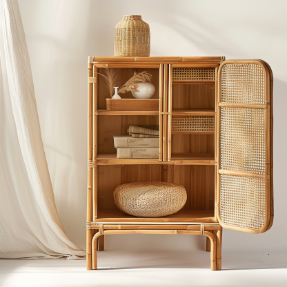 Simple Japanese-style wicker cabinet doors, household storage cabinets with double doors, entrance storage cabinets, and entrance cabinets made of Nordic solid wood - Image 10
