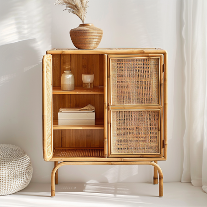 Simple Japanese-style wicker cabinet doors, household storage cabinets with double doors, entrance storage cabinets, and entrance cabinets made of Nordic solid wood - Image 9