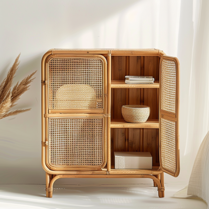 Simple Japanese-style wicker cabinet doors, household storage cabinets with double doors, entrance storage cabinets, and entrance cabinets made of Nordic solid wood - Image 8