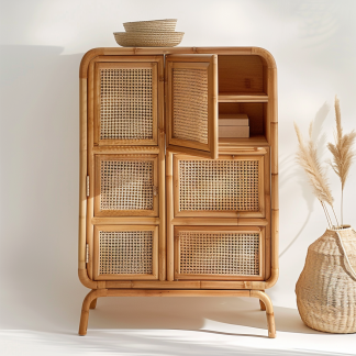Simple Japanese-style wicker cabinet doors, household storage cabinets with double doors, entrance storage cabinets, and entrance cabinets made of Nordic solid wood