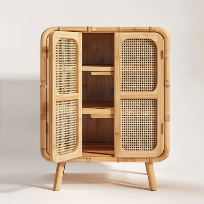 Simple Japanese-style wicker cabinet doors, household storage cabinets with double doors, entrance storage cabinets, and entrance cabinets made of Nordic solid wood - Image 8