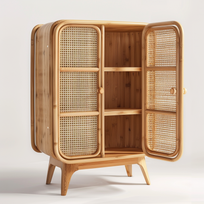 Simple Japanese-style wicker cabinet doors, household storage cabinets with double doors, entrance storage cabinets, and entrance cabinets made of Nordic solid wood - Image 7