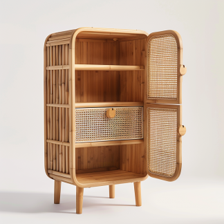 Simple Japanese-style wicker cabinet doors, household storage cabinets with double doors, entrance storage cabinets, and entrance cabinets made of Nordic solid wood