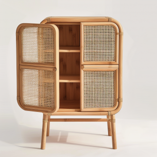 Simple Japanese-style wicker cabinet doors, household storage cabinets with double doors, entrance storage cabinets, and entrance cabinets made of Nordic solid wood