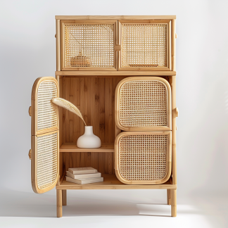 Wabi-sabi style rattan sideboard, living room wall-mounted storage cabinet, and storage cabinet for homestays and hotels