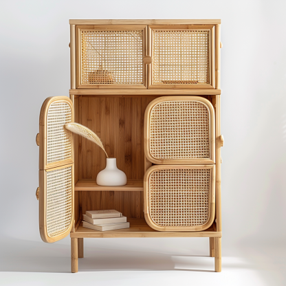Wabi-sabi style rattan sideboard, living room wall-mounted storage cabinet, and storage cabinet for homestays and hotels