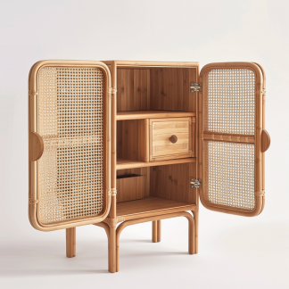 Wabi-sabi style rattan sideboard, living room wall-mounted storage cabinet, and storage cabinet for homestays and hotels