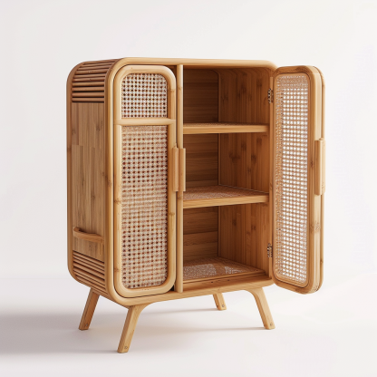 Simple Japanese-style wicker cabinet doors, household storage cabinets with double doors, entrance storage cabinets, and entrance cabinets made of Nordic solid wood - Image 5