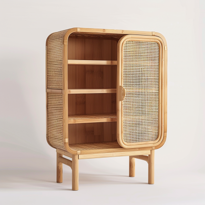 Simple Japanese-style wicker cabinet doors, household storage cabinets with double doors, entrance storage cabinets, and entrance cabinets made of Nordic solid wood - Image 4