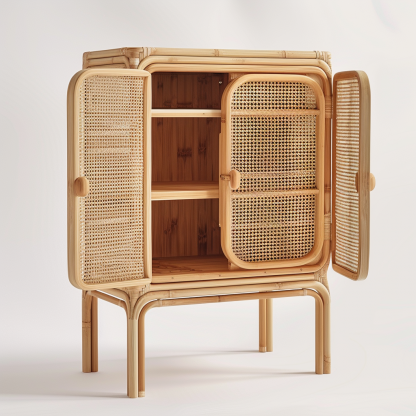 Simple Japanese-style wicker cabinet doors, household storage cabinets with double doors, entrance storage cabinets, and entrance cabinets made of Nordic solid wood - Image 3