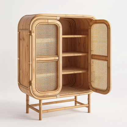 Simple Japanese-style wicker cabinet doors, household storage cabinets with double doors, entrance storage cabinets, and entrance cabinets made of Nordic solid wood - Image 2