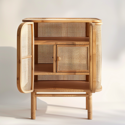 Simple Japanese-style wicker cabinet doors, household storage cabinets with double doors, entrance storage cabinets, and entrance cabinets made of Nordic solid wood - Image 7