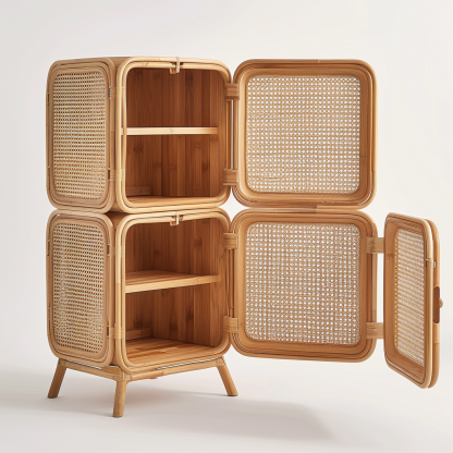 Wabi-sabi style wicker sideboard, living room, home, homestay, hotel, coffee table, table decoration, creative tea table and round stool against the wall - Image 2