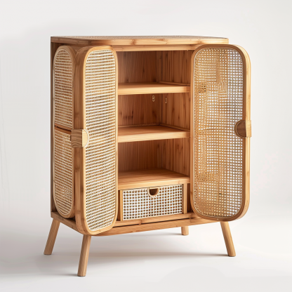 Wabi-sabi style wicker sideboard, living room, home, homestay, hotel, coffee table, table decoration, creative tea table and round stool against the wall - Image 4