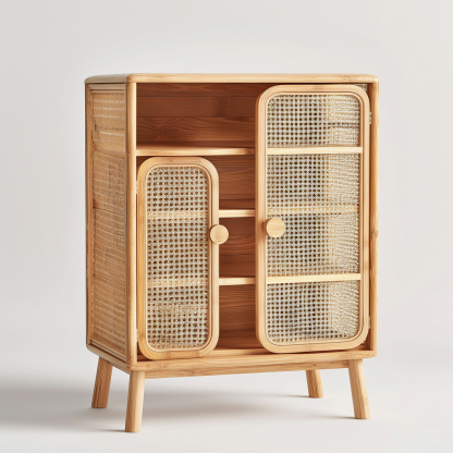 Wabi-sabi style wicker sideboard, living room, home, homestay, hotel, coffee table, table decoration, creative tea table and round stool against the wall - Image 6